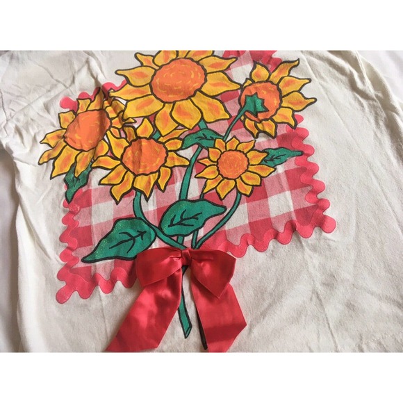 Vintage Royal Deb Girls White Sunflower Bouquet Graphic Tee Shirt 14 90s Bow - Picture 3 of 8